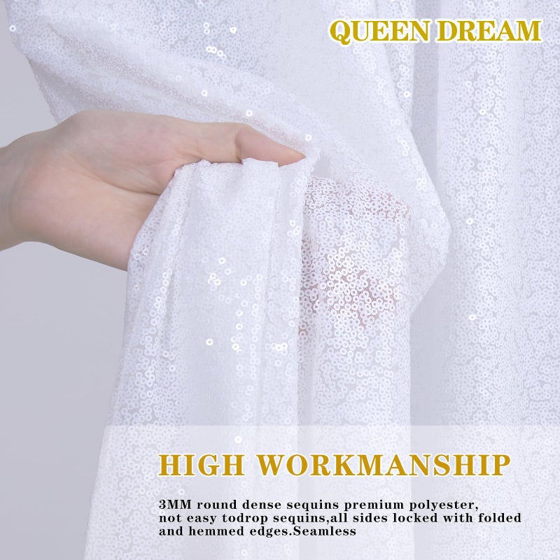 QueenDream White Sequin Backdrop 2 Panels Curtains 2FTx8FT Party Backdrop Glitter Birthday Wedding Curtains Sparkle Photo Background - Image 3